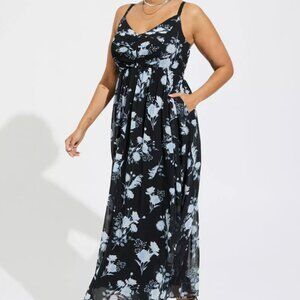 Torrid Blue and Black Floral Strapless Empire Waist Maxi Dress Size 1, 1X